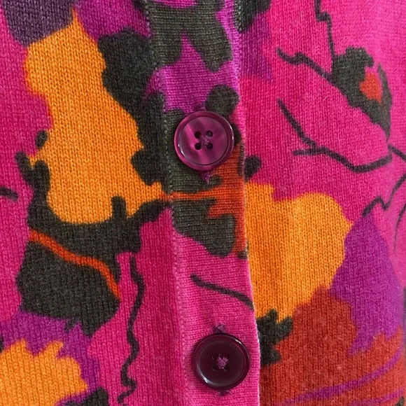 Talbots 100% Cashmere Multicolor Floral 3/4 Sleeve Cardigan Sweater. Women’s L - Picture 4 of 9